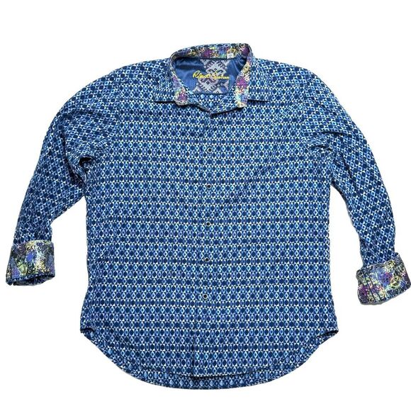 Robert Graham Men's Size L Large Octavian Button up Shirt Flip Cuffs Navy Blue - Picture 1 of 13